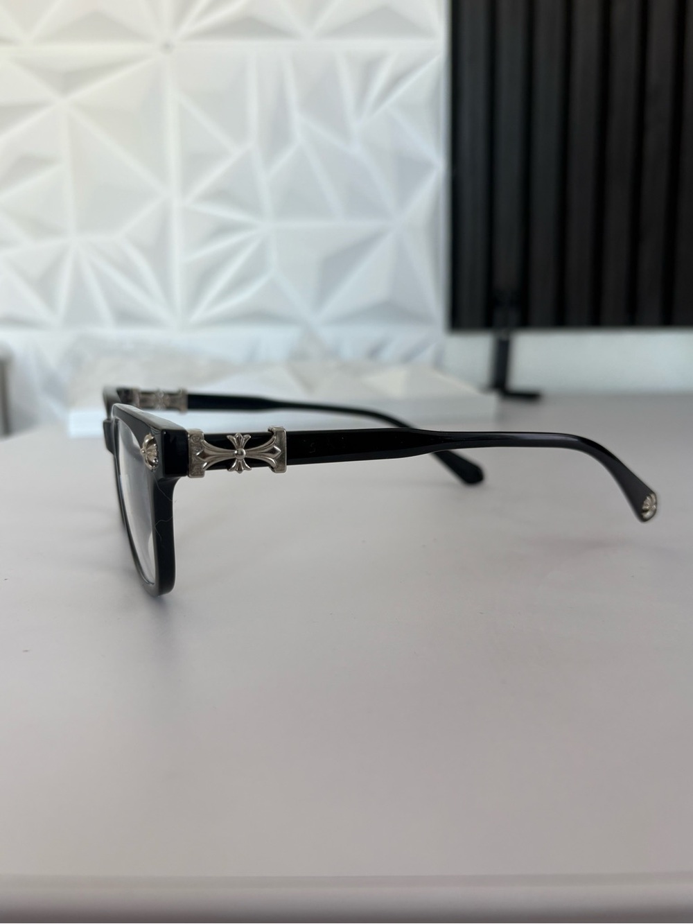 Chrome Hearts Black Thick Frame Sunglasses with Silver Cross Accents - Picture 5 of 5